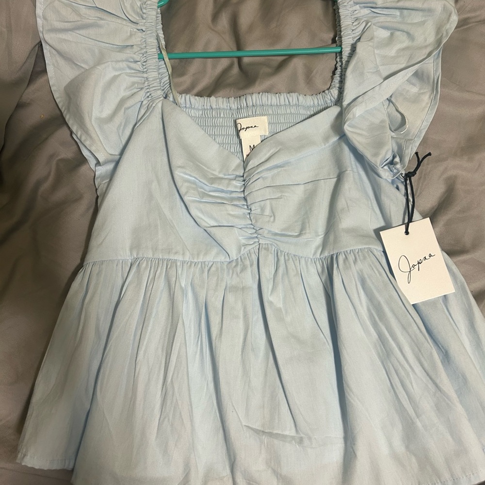 Zara Light Blue Ruffle Blouse